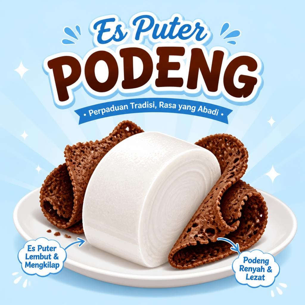 Es Puter Podeng Te Sate dengan es puter lembut dan topping warna-warni